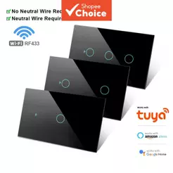 AXUS Compatível com Tuya Interruptor de Parede Inteligente WiFi US RF433 1/2/3/4 Teclas Sem Fio Neutro Sensor Touch LED