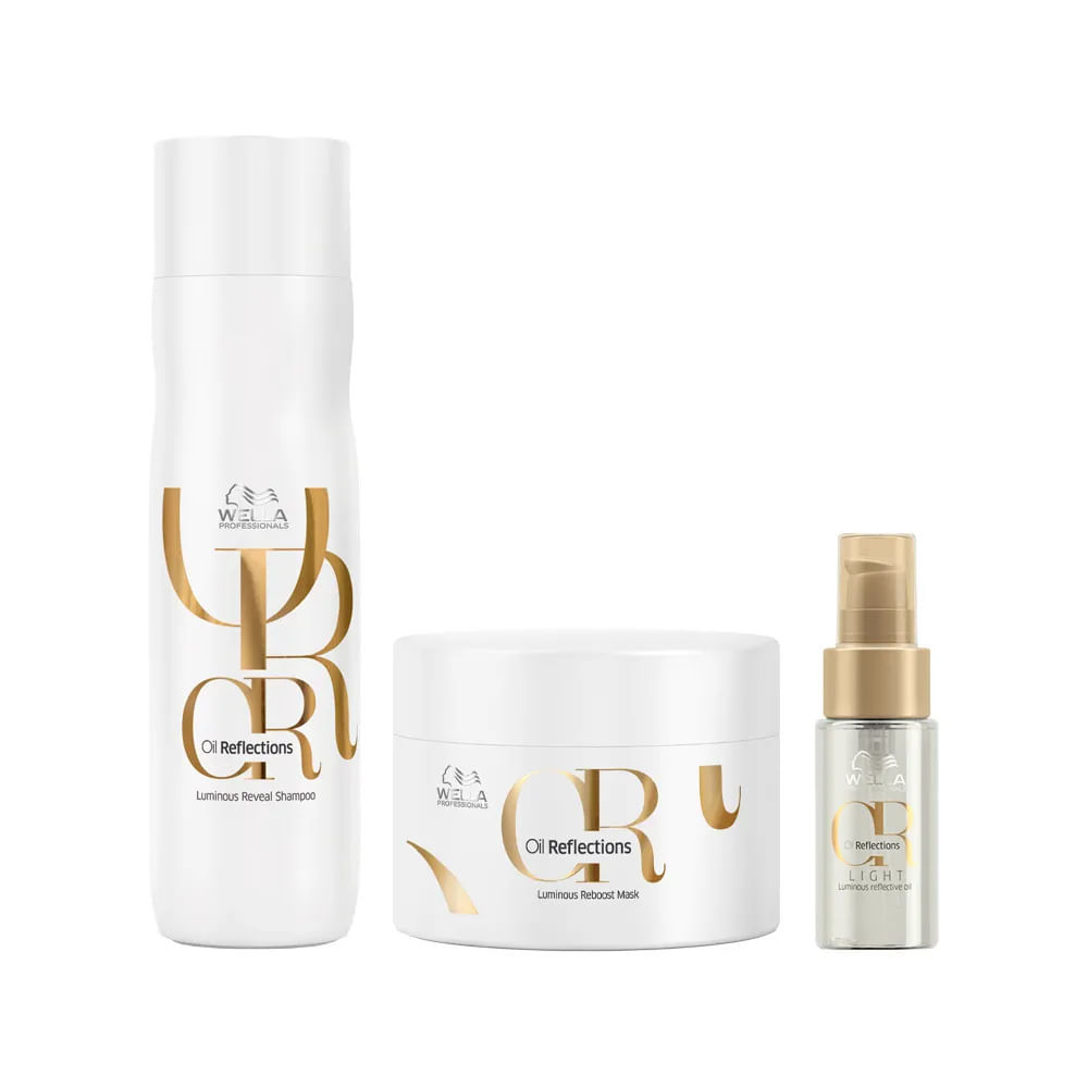 Kit Shampoo 250ml + Máscara 150ml + Óleo Capilar Light 30ml Wella Oil Reflections