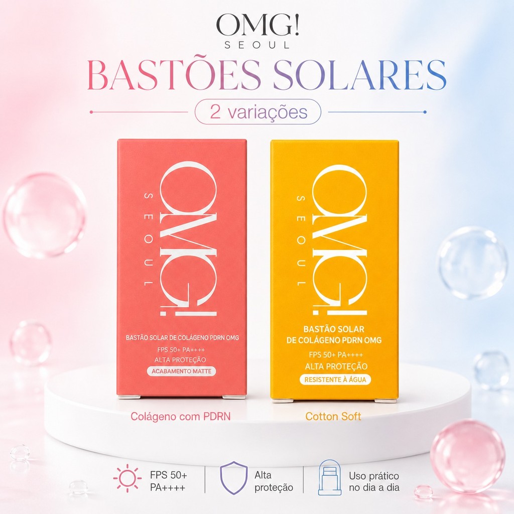 Protetor Solar Bastão OMG Seoul SPF 50+ PA++++ Facial Cotton Soft PDRN Colágeno 2 Variações