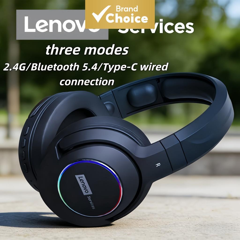 Fone de Ouvido Gamer Sem Fio 3 Modos Lenovo 2.4G + Bluetooth 5.4 + Cabeça RGB com Fio e Microfone ENC, Baixa Latência e