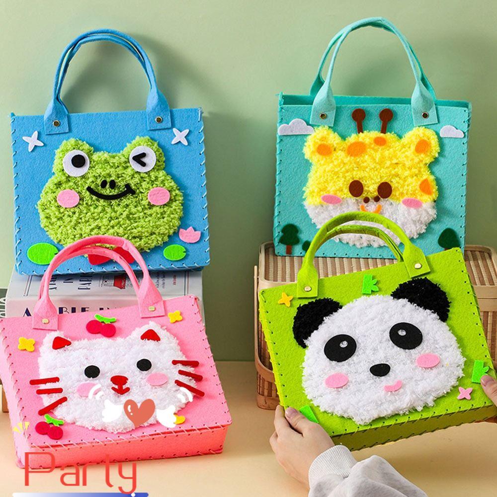 Kits De Bolsa De Animais De Feltro DIY Para Festa , Agulha De Costura Multicolorida E Conjunto Bordado , Artesanato Educ