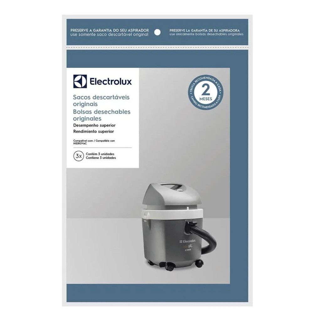 Kit 3 Sacos Descartáveis Para Aspirador Electrolux Hidrovac Original Reposição