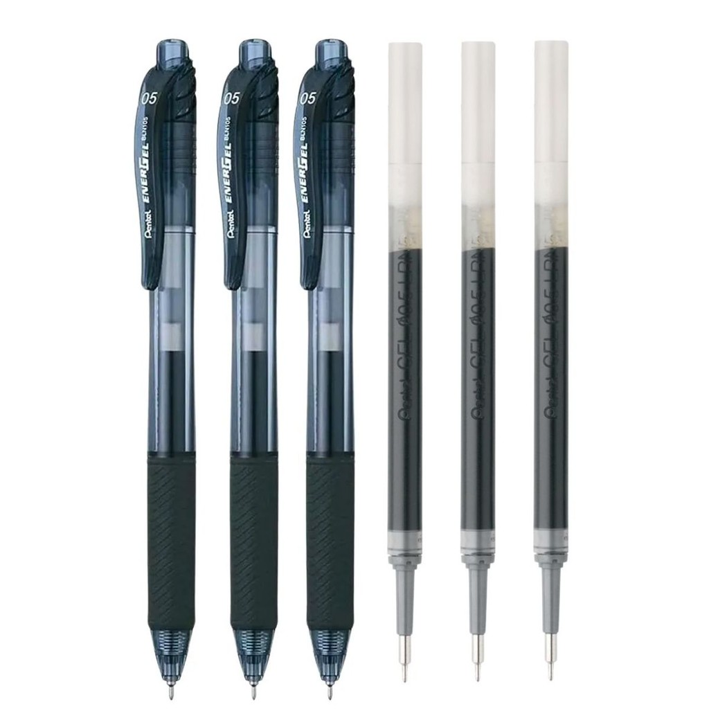 Kit com 3 canetas Pentel Energel 0.5 com 3 refis Preto em Oferta na Shopee
