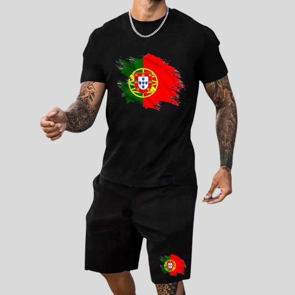 Conjunto Masculino Camiseta Portugal + Short Praia Masculino Adulto Ou Infantil lançamento