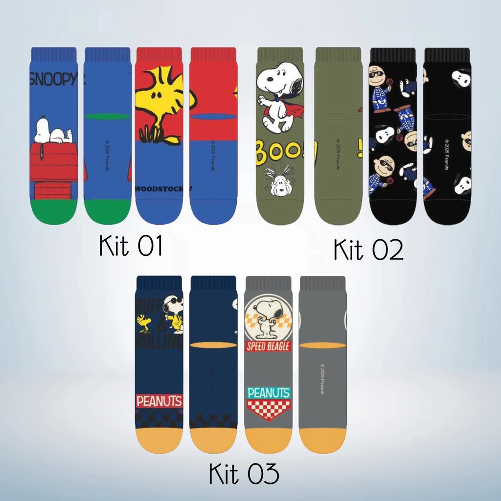 Kit com 2 Pares de Meia Infantil Menino Snoopy (Peanuts) Divertida Unissex – Produto Licenciado em Oferta na Shopee