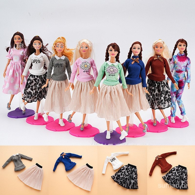 Roupas de Boneca de 30cm Moda Casual Vestido de Boneca para Meninas Jogo de Vestir