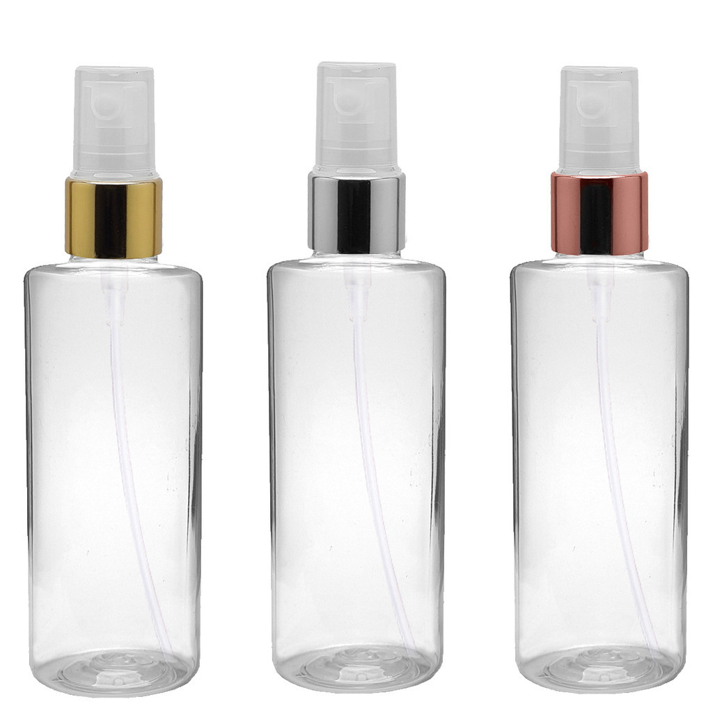Frascos Pet 100 Ml Cil Reto Válvula Spray Metalizada Plástica ideal para perfumes álcool líquido em Oferta na Shopee