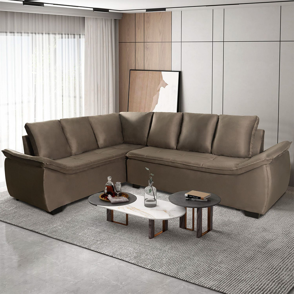 Sofá de Canto 6 Lugares Alphaville Siena Móveis Veludo Elefante em Oferta na Shopee