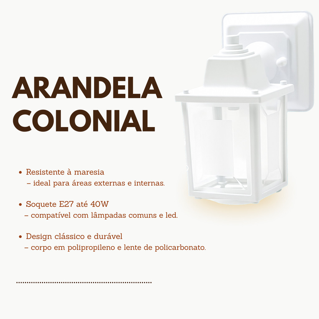 Arandela Luminária De Parede Colonial Quadrada Branca
