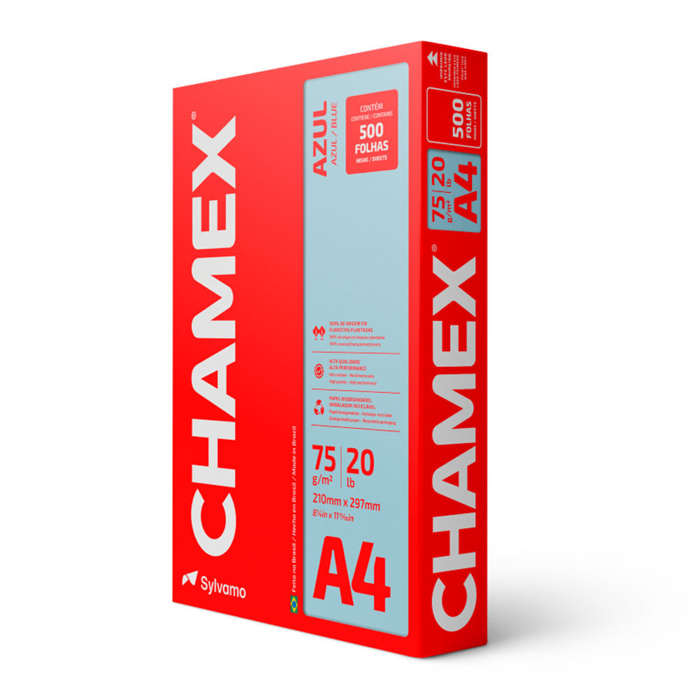 Papel sulfite A4 75g Azul 210x297 com 500 folhas Colors Chamex