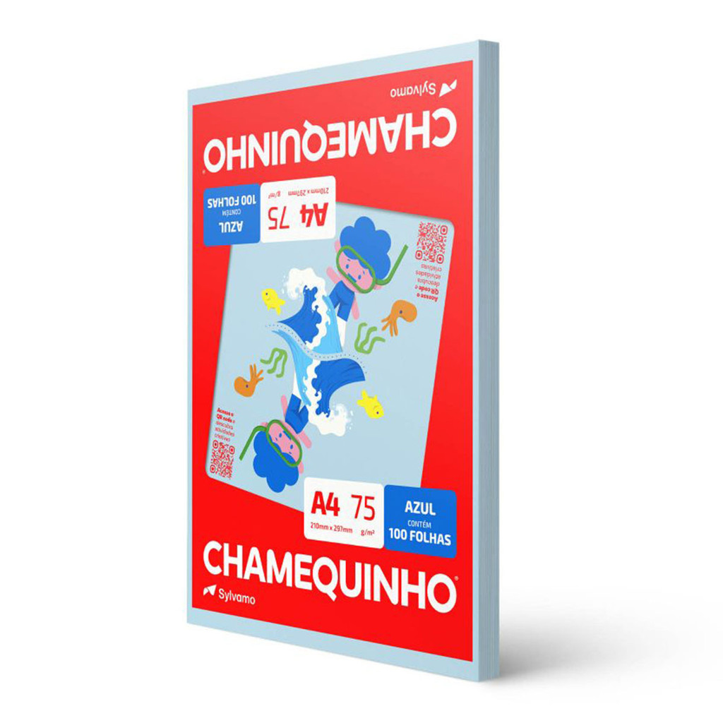 Papel sulfite A4 75g Azul 210x297 com 100 folhas Chamequinho em Oferta na Shopee