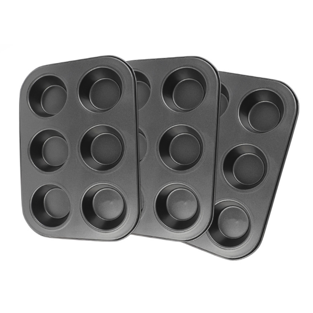 Kit 3 Assadeira Forma Antiaderente 6 Bolinhos Cupcake Teflon Pão Mel Queijo Grande Não Gruda Empada