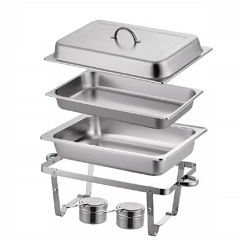 Rechaud Inox Retangular 11 Litros Cuba 1/1 Fogareiro Duplo