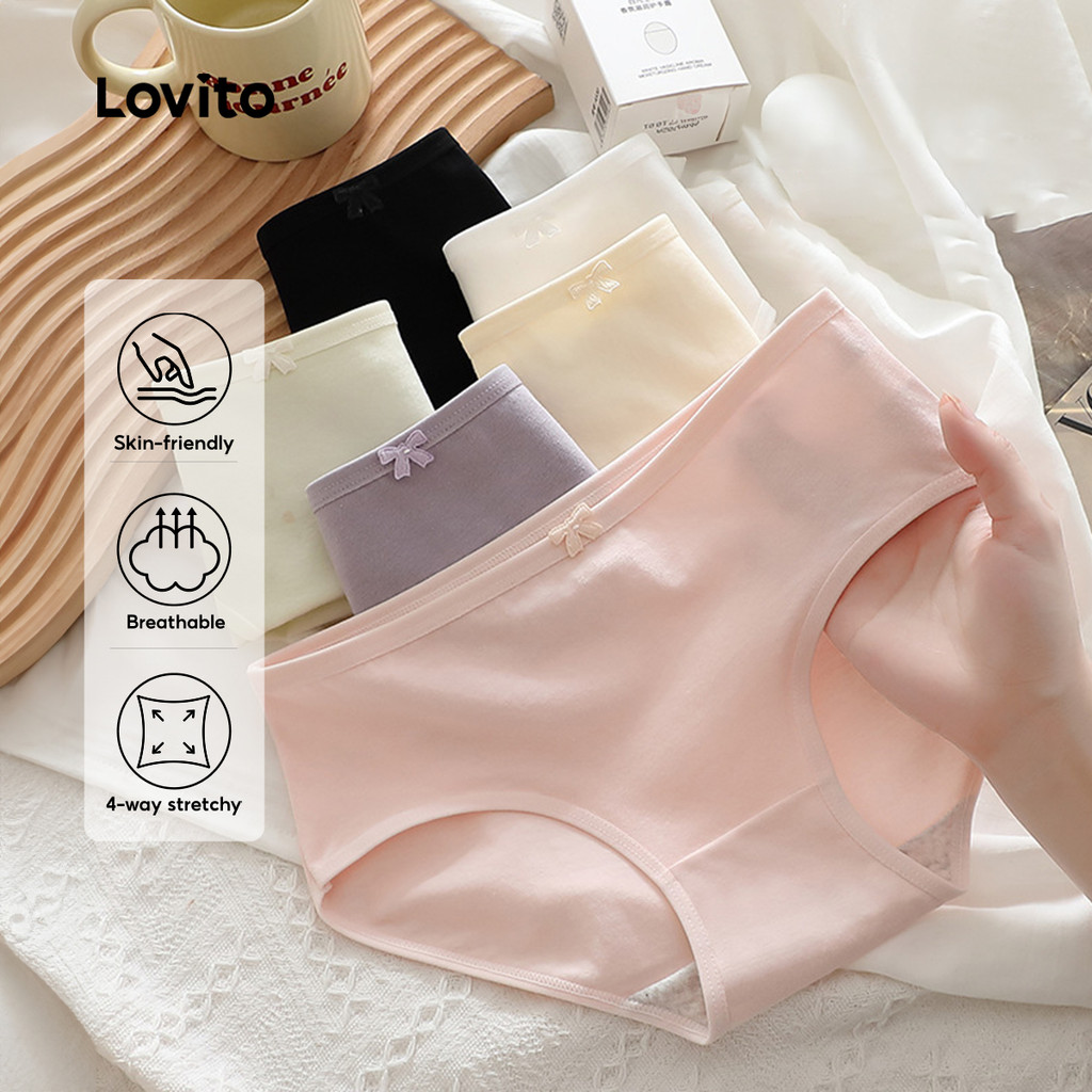 Lovito Conjunto de Calcinhas de Algodão, Respiráveis e Elásticas, 3 Peças, para Mulheres LNE113125