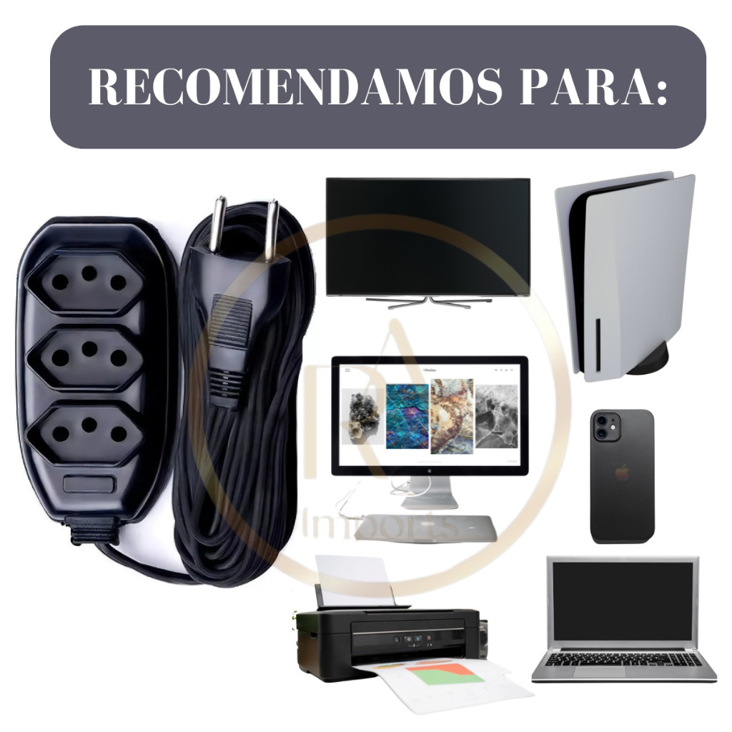 Extensão Elétrica 10 Metros - Bivolt 110/220 10A Tomada Tripolares Preta Resistente em Oferta na Shopee