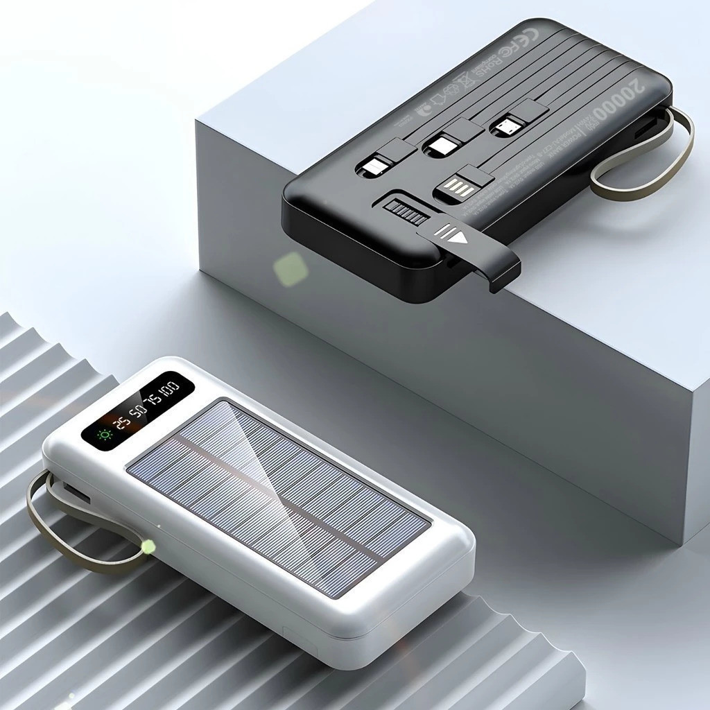 Carregador Portátil Power Bank Solar 20.000mah Com cabos 5 Em1 LED lanterna