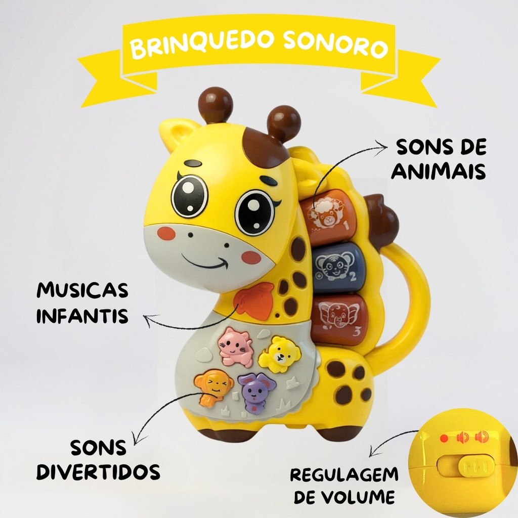 GIRAFA INTERATIVA INFANTIL COM SONS DE ANIMAIS, MÚSICAS E LED – BRINQUEDO EDUCATIVO