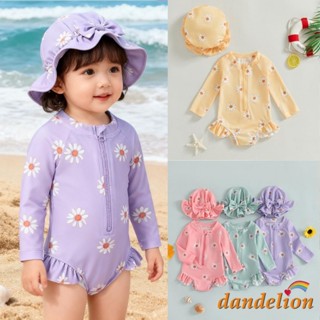 Maiô De Manga Comprida Com Estampa Floral E Zíper Para Bebês Meninas Chapéu em Oferta na Shopee