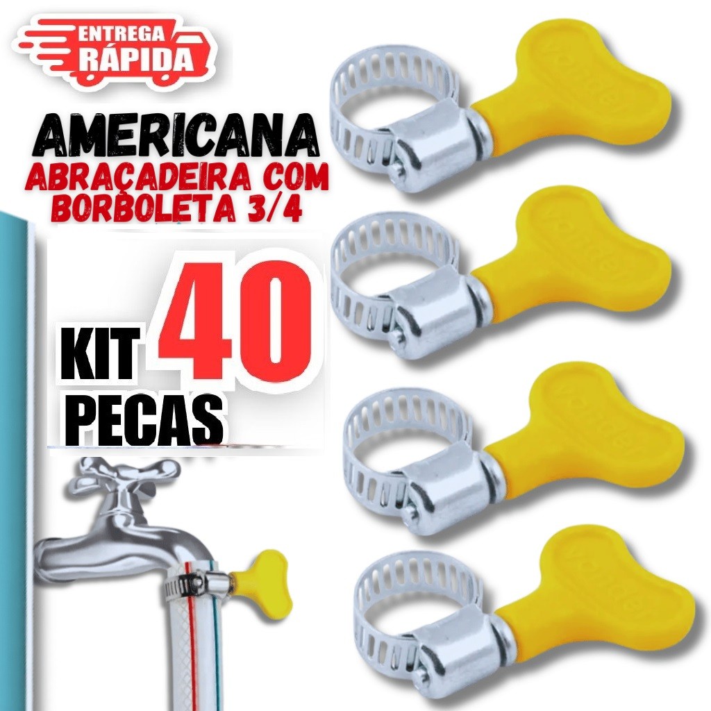40 Unidades de Abraçadeira Americana em Inox Vazado E com Parafuso com Borboleta 13-19mm Premium em Oferta na Shopee
