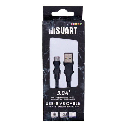 Imagem Cabo Carregador Svart 1 Metro Usb Tipo B V8 Preto Turbo Preto