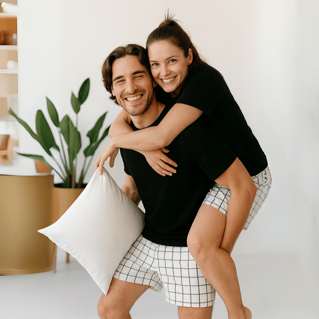 kit casal pijamas feminina e masculino personalizado roupa de dormir Preto em Oferta na Shopee