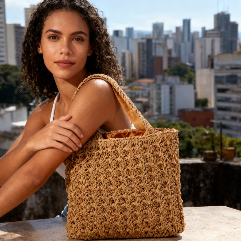 Bolsa feminina de palha saco grande bolsa de praia com alça transversal tote Seque leve