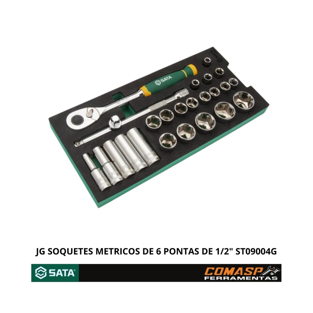 Jogo de Soquetes Metricos de 6 pontas de 1/2 ST09004G · foto 2
