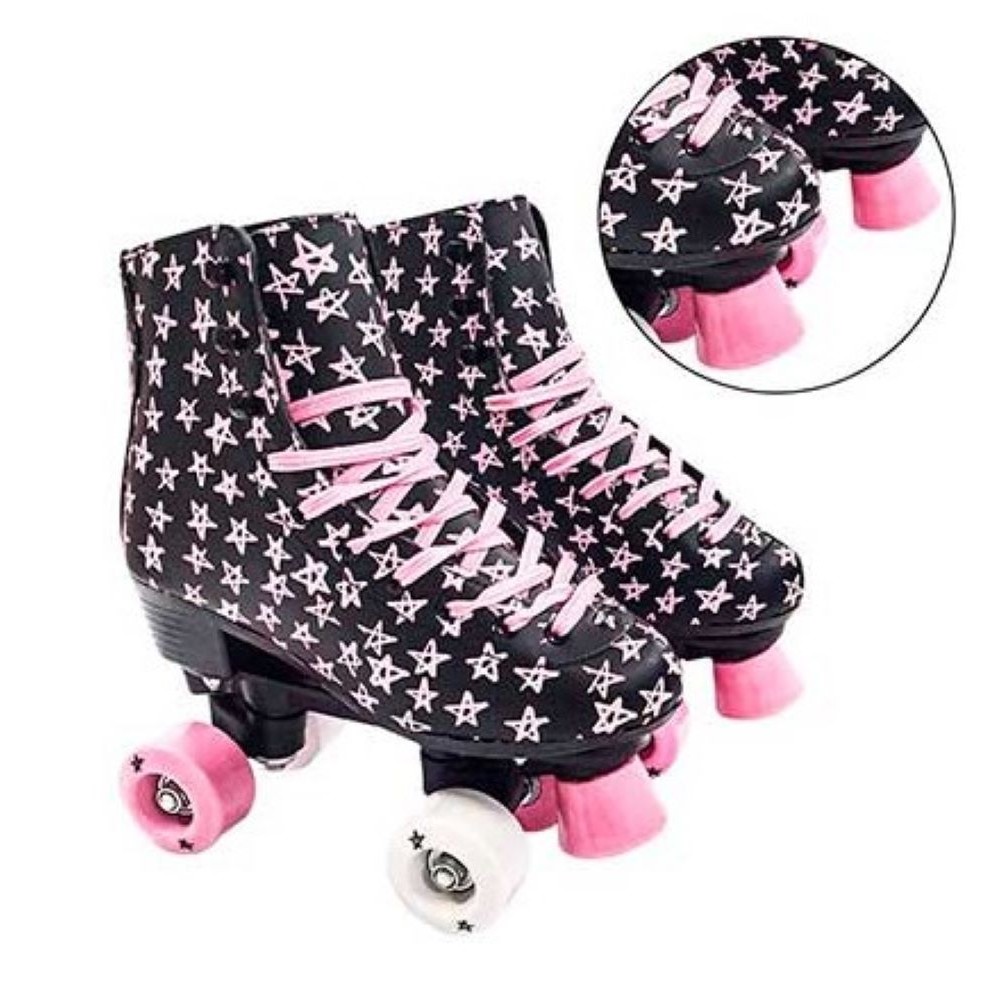Patins 4 Rodas Infantil Juvenil Roller Freio Stars Preto Suporta Até 60kg Tam 33 - 39  Dm Toys