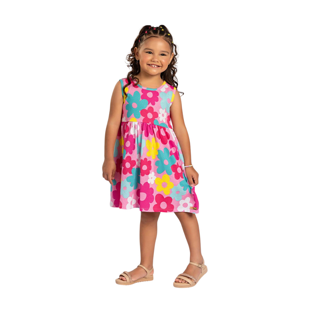 Vestido Infantil Feminino Regata Estampado Floral Colorido