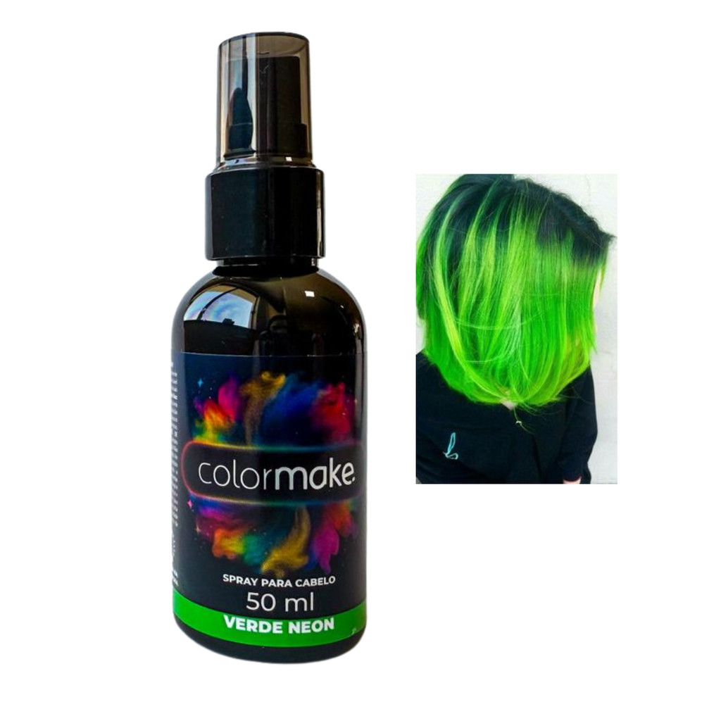 Spray para Cabelo Colormake Verde Neon Colorido Lavável 50 ml Cosplay Festa Colorido Halloween