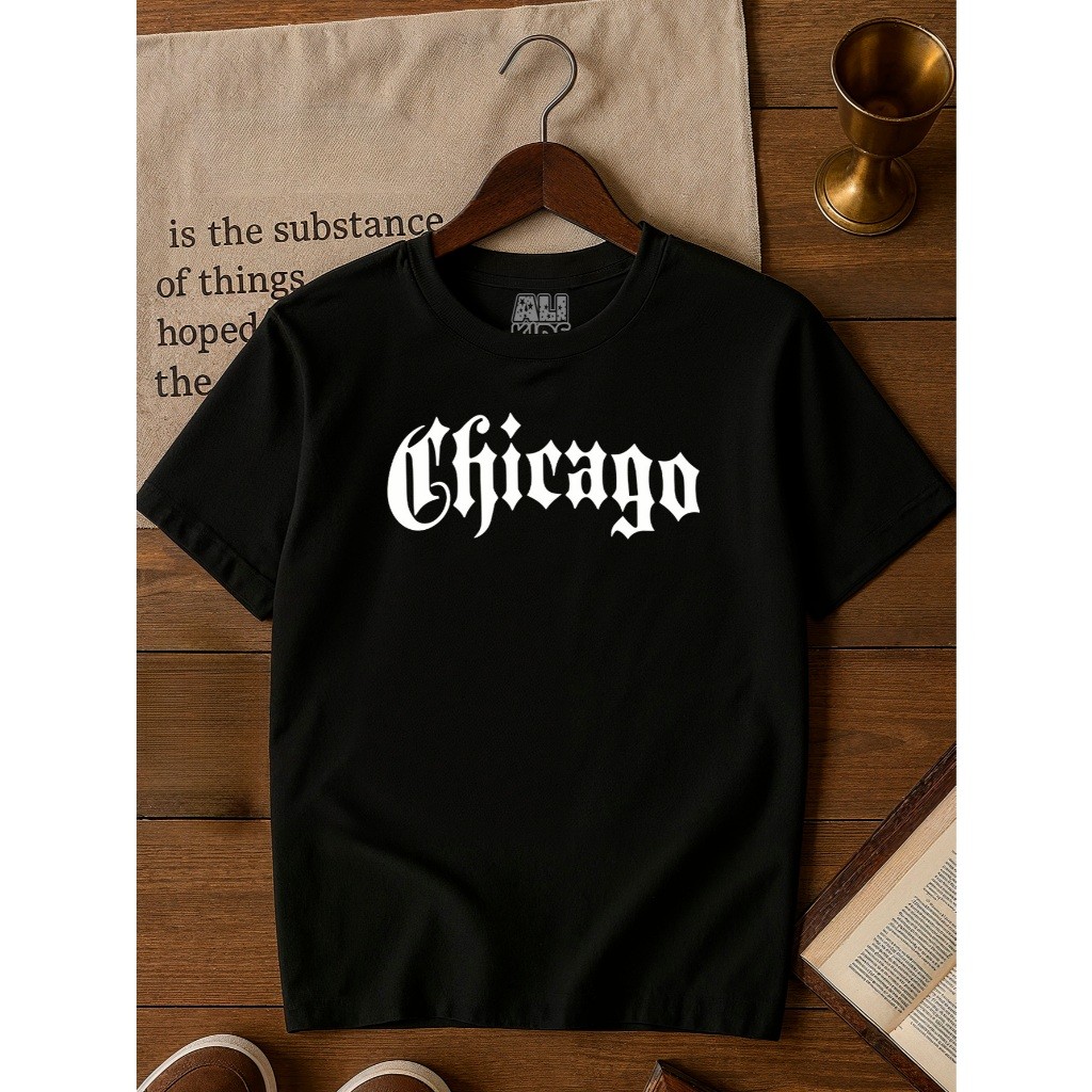 Camiseta Algodão Cidade Chicago Juvenil e Infantil Unissex EUA Menino Menina