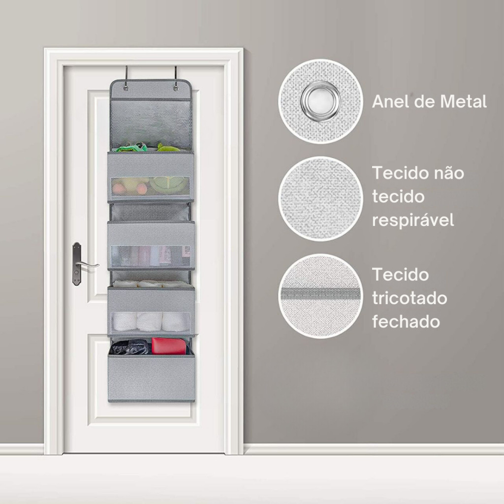 Saco Organizador Vertical Multiuso com Visor 4 Divisórias Atrás da Porta Armazenamento Casa Arrumada