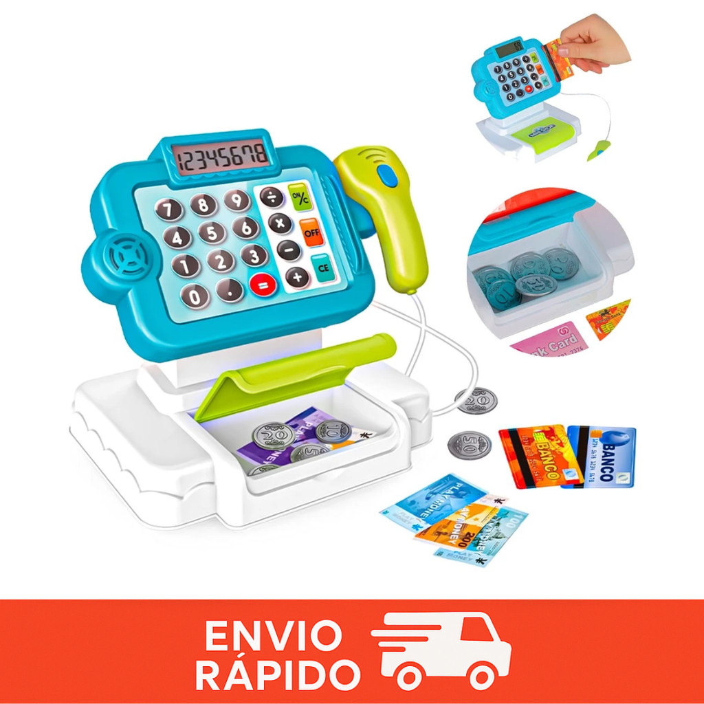 Caixa Registradora Infantil Com Calculadora Acessórios Som E Luz Dm Toys