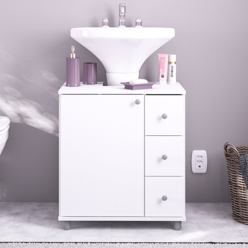 Armário de Banheiro 1 Porta 3 Gavetas 3386 Branco Bp - Politorno em Oferta na Shopee