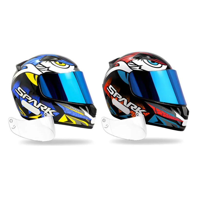 Kit Capacete Ebf Dragon Azul e Dragon Vermelho Mais Viseira Iridium