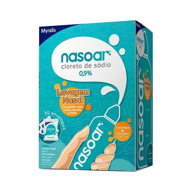 Nasoar 0,9% Granulado Para Solução Nasal 30 Envelopes + Lavador Nasal 240ml em Oferta na Shopee