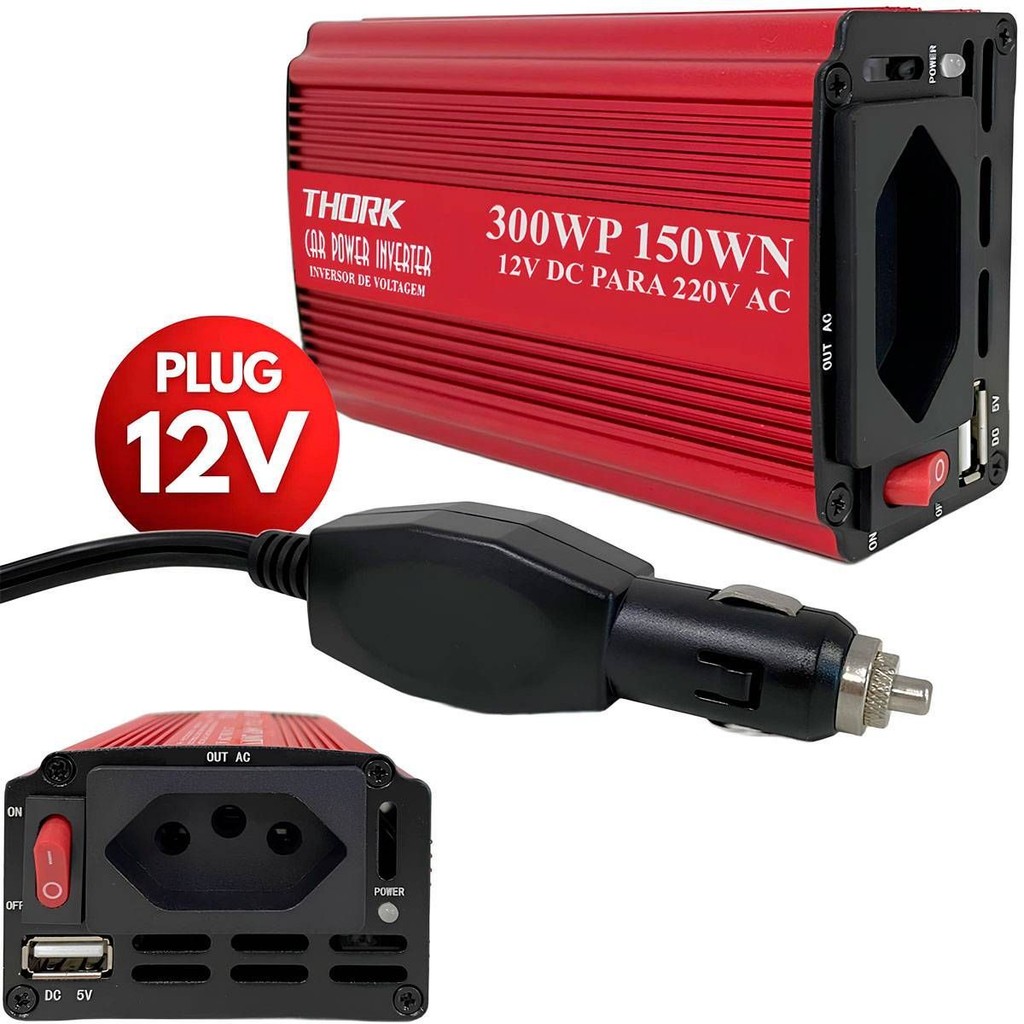 Inversor Veicular 12V para 220V 300W Tomada Carro Conversor Energia Thork