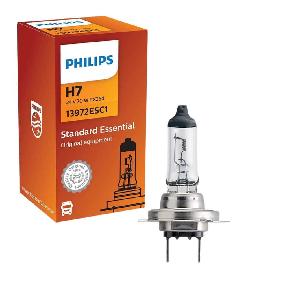 LÂMPADA PHILIPS H7 STANDARD ESSENTIAL 70W CAMINHÂO ÔNIBUS 24V UNITÁRIA FAROL ALTO BAIXO NEBLINA
