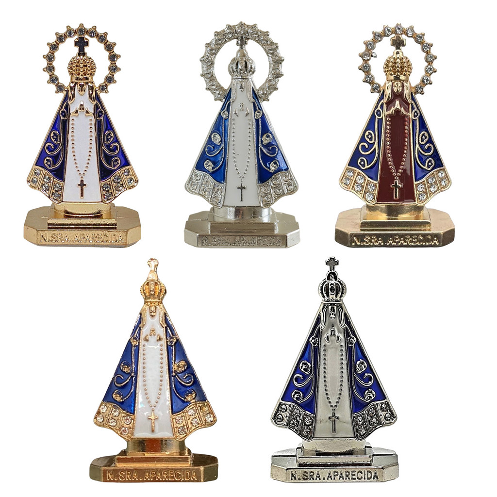 Imagem de Nossa Senhora Aparecida em Metal com Base Adesiva – 5,5cm – Proteção e Devoção