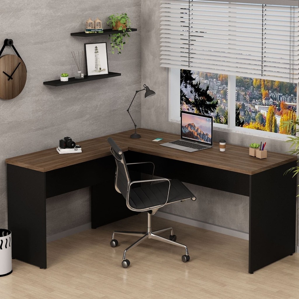 Escrivaninha Mesa Escritório em L 160x150cm Nogal em Oferta na Shopee