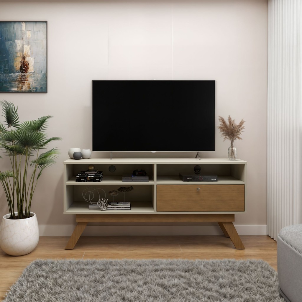 Rack para TV até 50 Polegadas 135,8cm 1 Porta Houston Bege Off White/Cinamomo Off White/Cinamomo