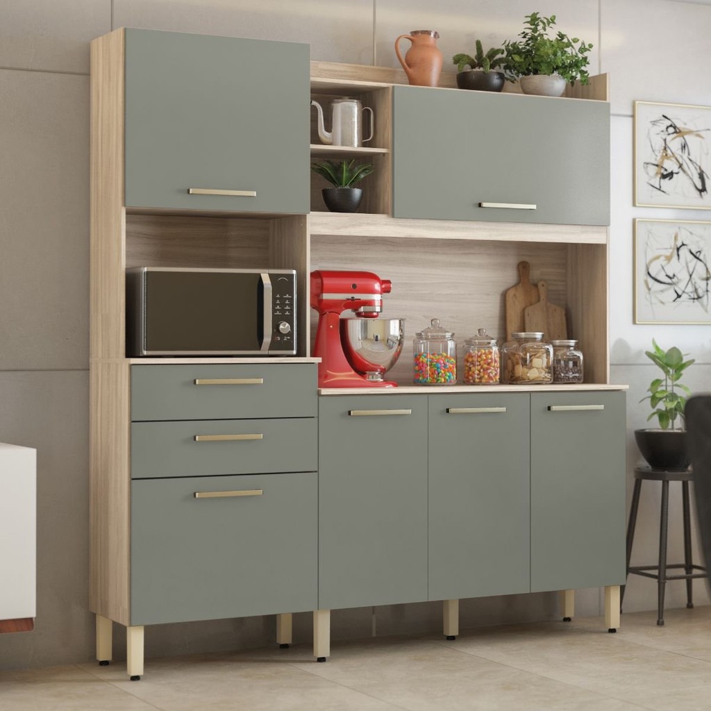 Armário de Cozinha 6 Portas 2 Gavetas Select Avena Touch/Menta em Oferta na Shopee