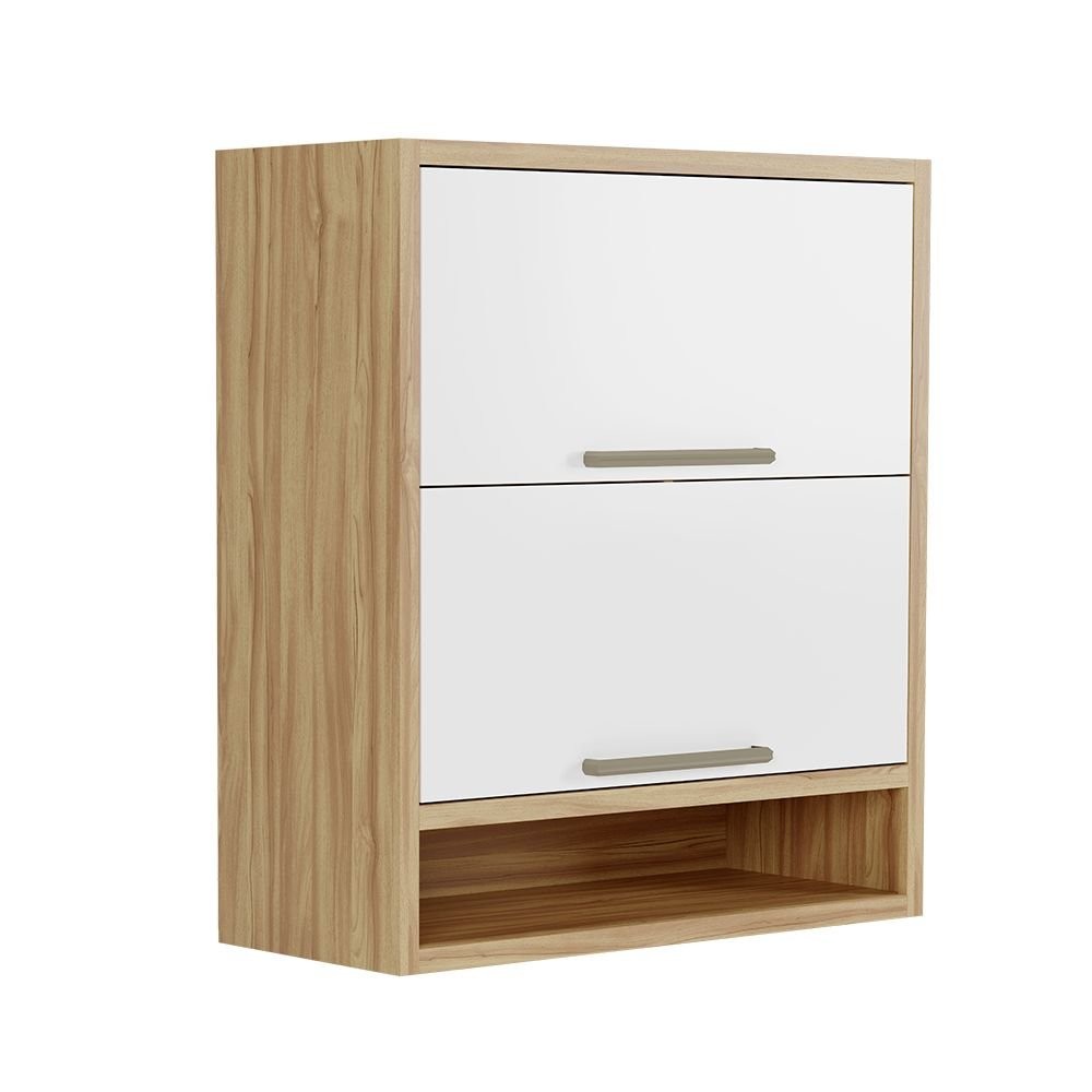 Armário Aéreo de Cozinha 80cm com 2 Portas Basculantes e Nicho 100% MDF Vicenza Espresso Móveis Amêndoa/Branco em Oferta na Shopee