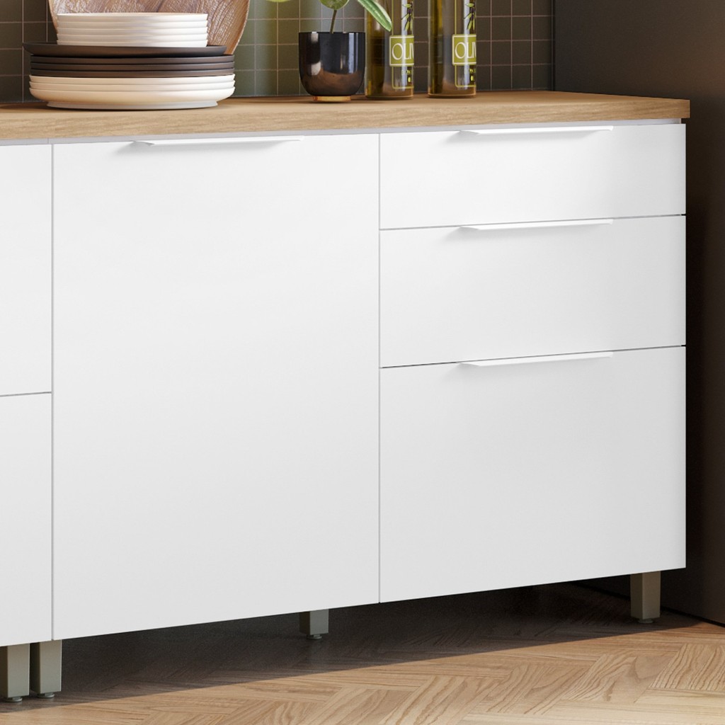 Balcão 1 Porta 3 Gavetas 120Cm  100% Mdf Marquesa Branco/Nature em Oferta na Shopee