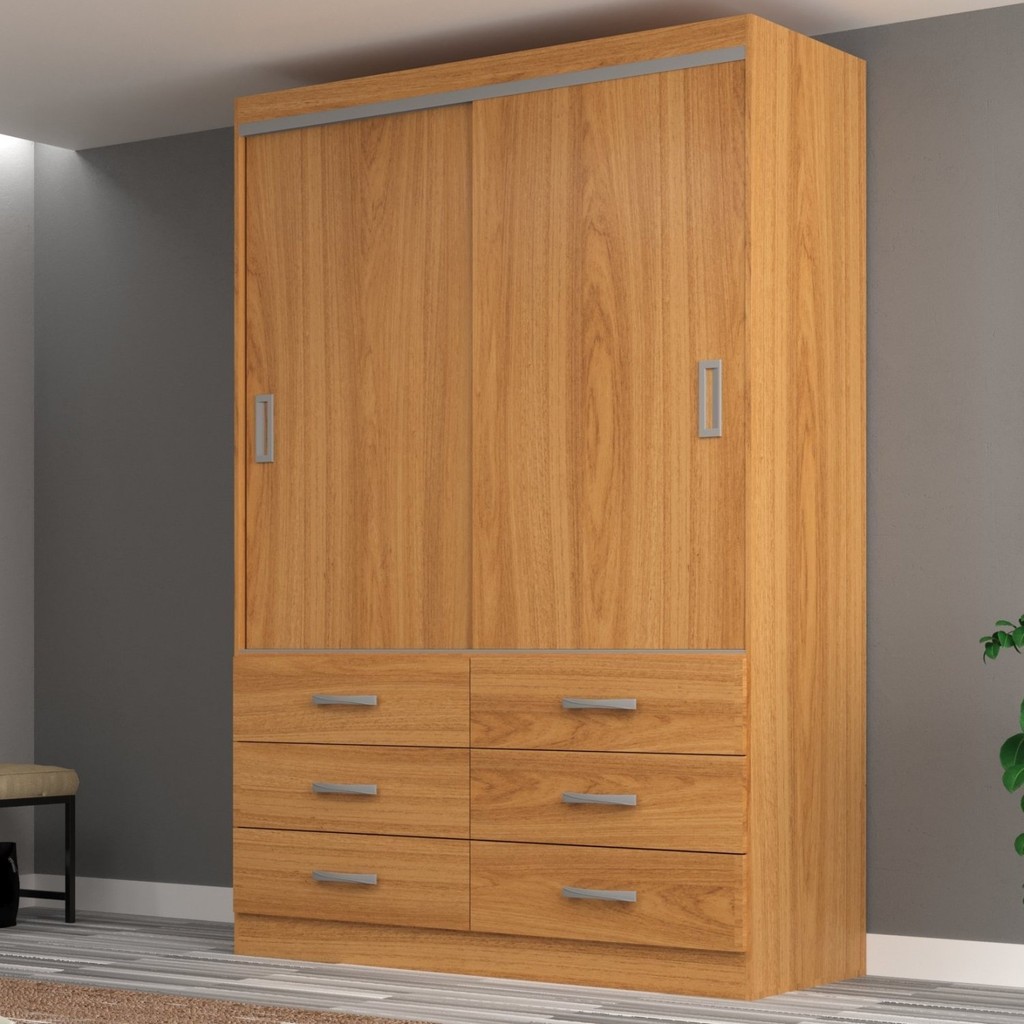 Guarda Roupa Casal 2 Portas de Correr 6 Gavetas Veneza Yescasa Cinamomo em Oferta na Shopee