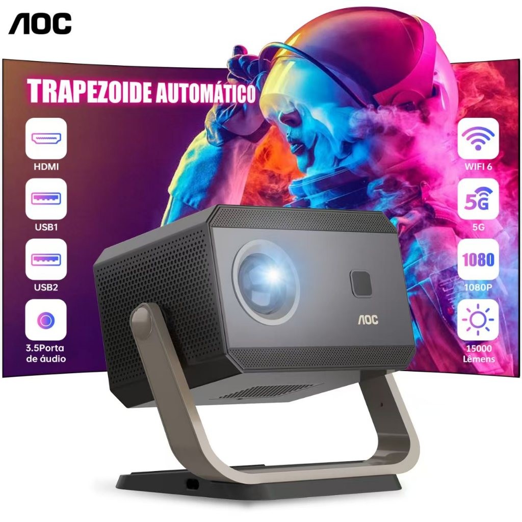 Projetor profissional AOC 8K 1080p Wi-Fi 18000lm Bluetooth Keystone automático Projetor de filmes e jogos em Oferta na Shopee