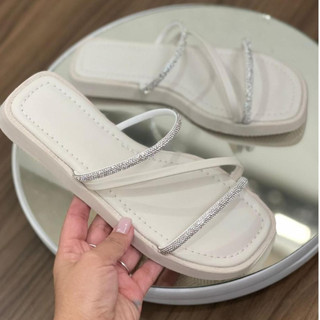 Sandália Feminina Papete Birken Strass Sola Baixa Lançamento