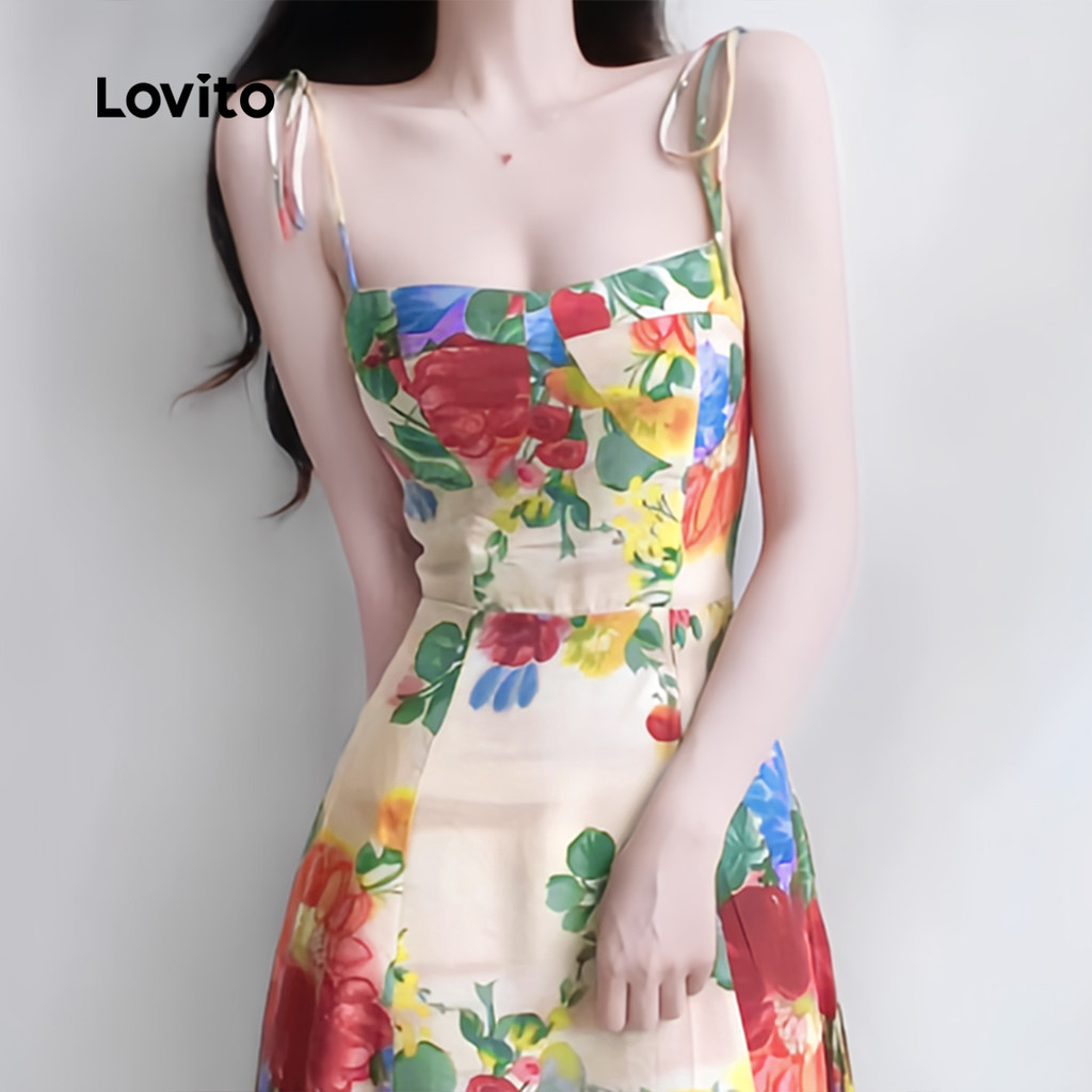 Detalhes do Lovito Refine Vestido Feminino Boho Estampado Floral Para Primavera Verão L123ED303