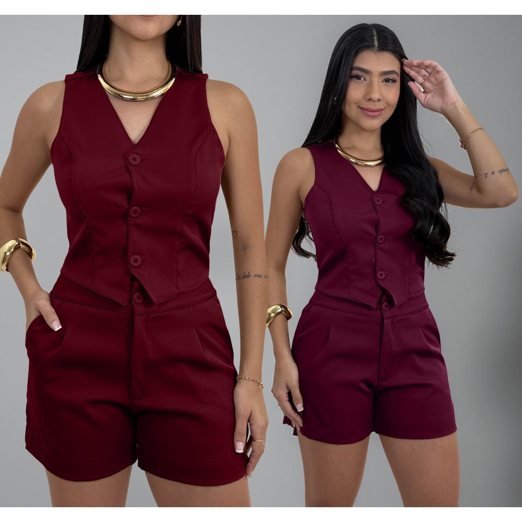 CONJUNTO SHORT COM COLETE ALFAITARIA FEMENINO