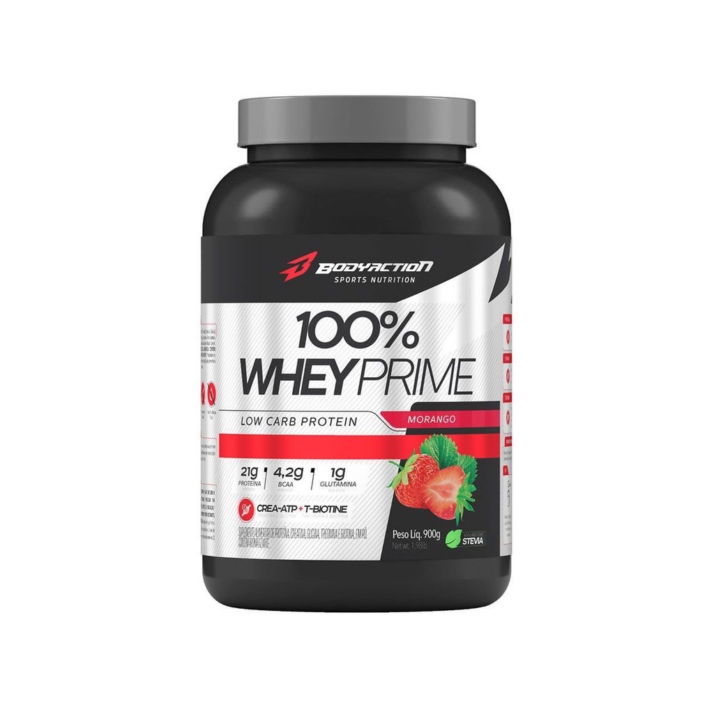 100% Whey Prime Concentrado - 900g Morango - BodyAction
